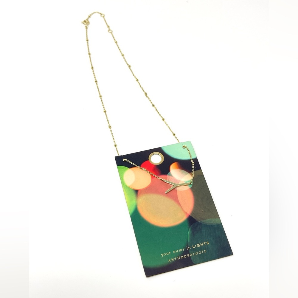 New Anthropologie Monogram Gold Necklace “Y” - Picture 4 of 4